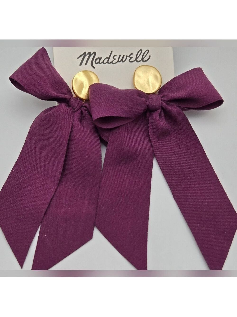 Madewell Gold & Purple Plum Bow Dangle Earrings 3.5"